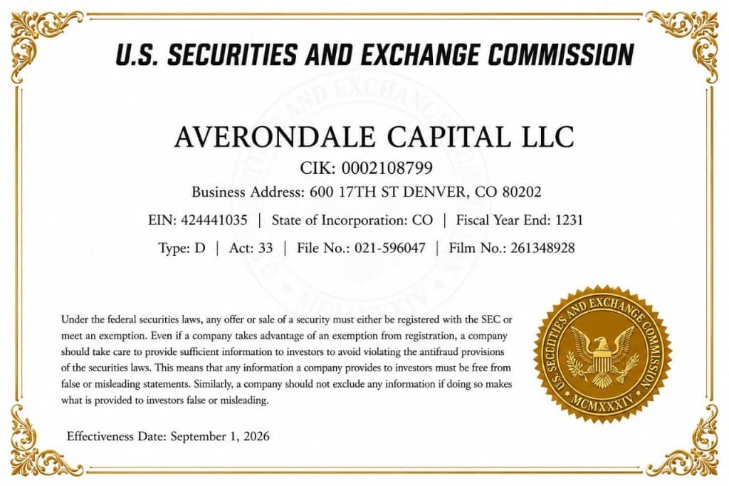 Catatan pengajuan SEC EDGAR Averondale Capital, CIK 0002108799