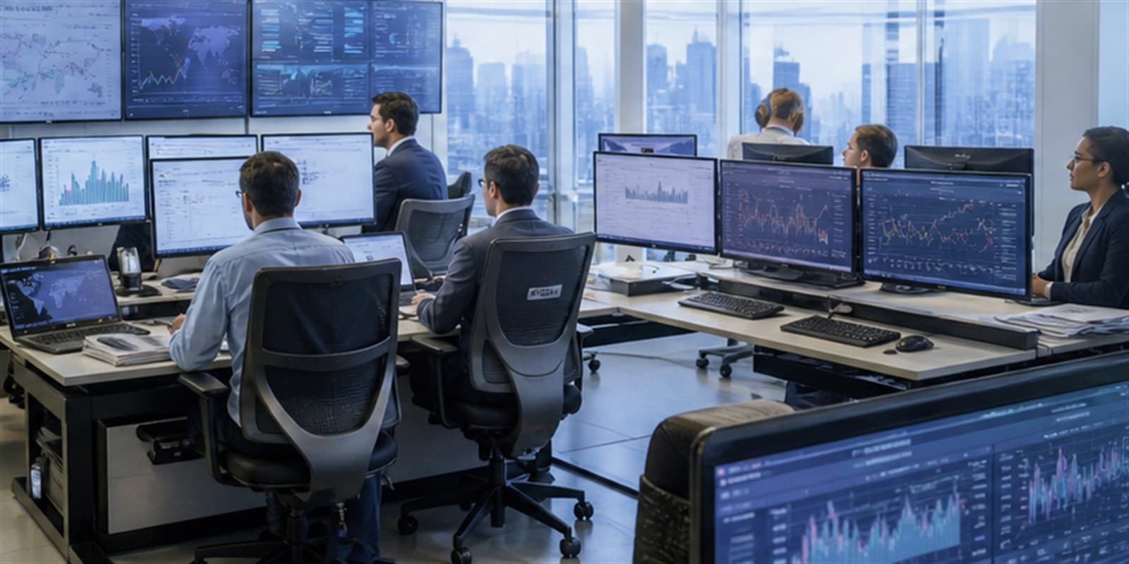 Tim riset dan eksekusi Averondale Capital di ruang operasi institusional