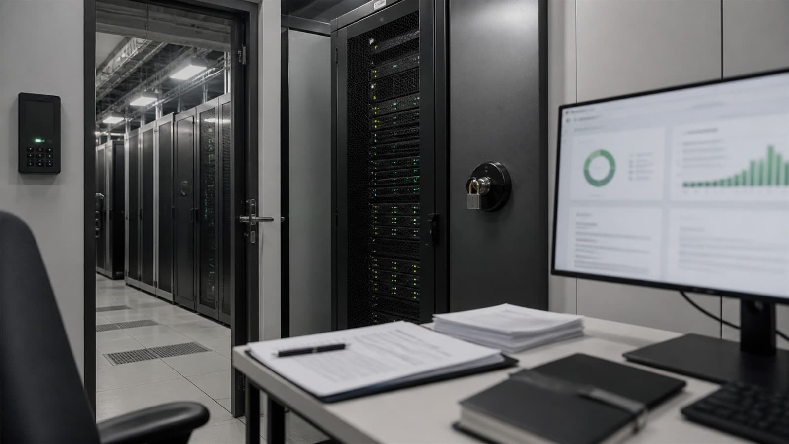 Ruang server privat dengan dokumen kepatuhan dan dasbor privasi data